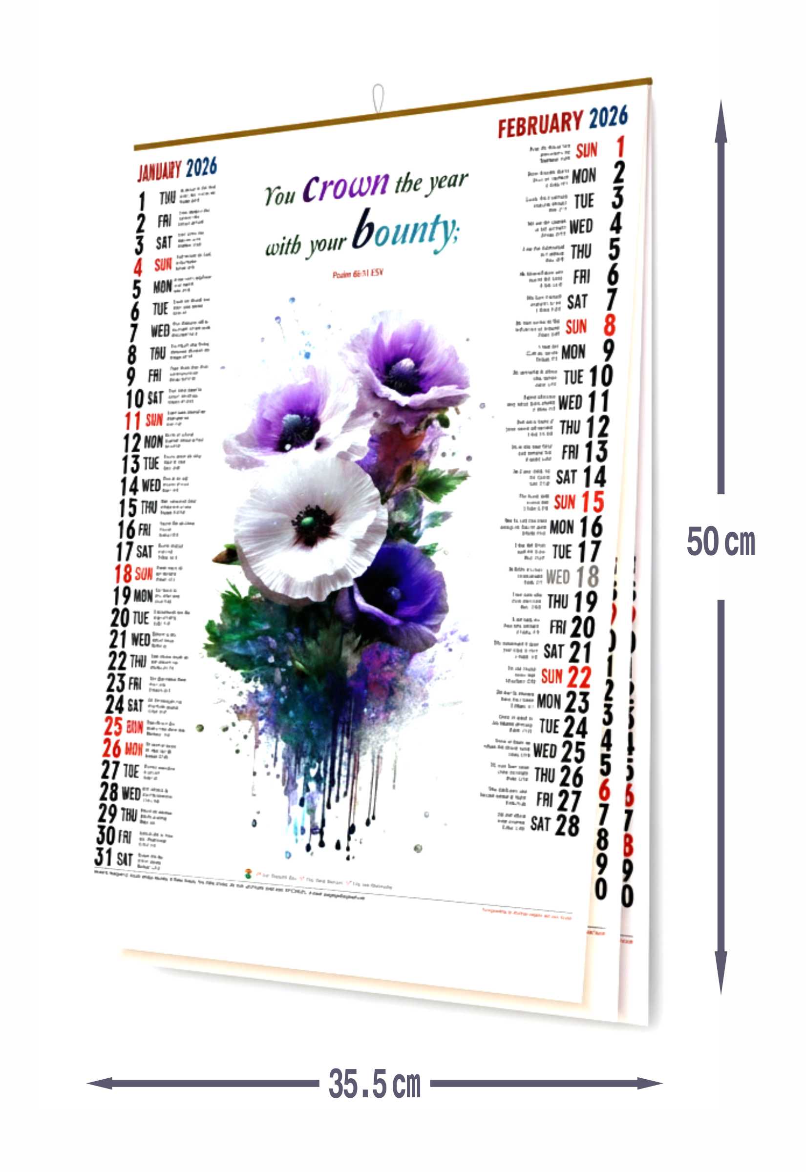 Vertical English General Picture Calendar 2026